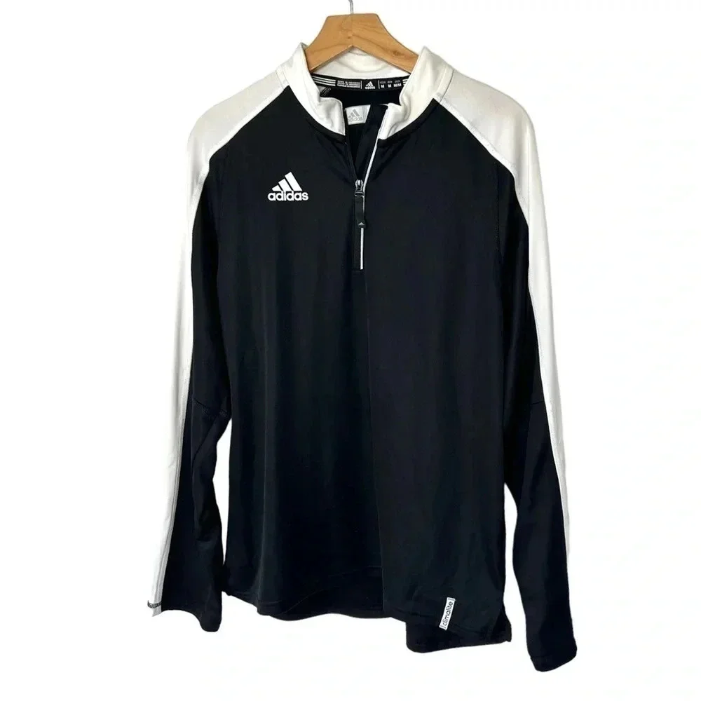 Adidas 1/4 Zip Pullover Size M Black White Climalite‎ Long Sleeve Activewear